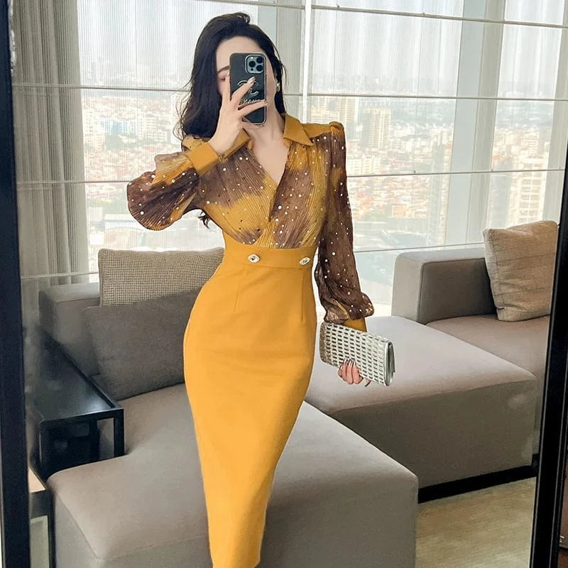 ZYHT 30753 2024 Spring New Products Elegant Casual Wear Business Dress OL Style Puff Sleeve Career Midi Dress