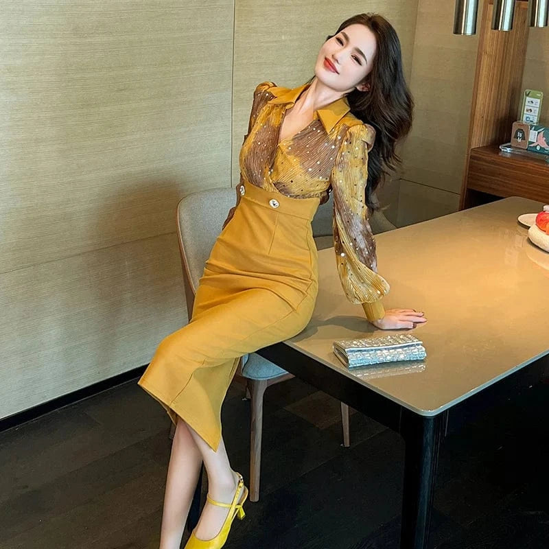 ZYHT 30753 2024 Spring New Products Elegant Casual Wear Business Dress OL Style Puff Sleeve Career Midi Dress