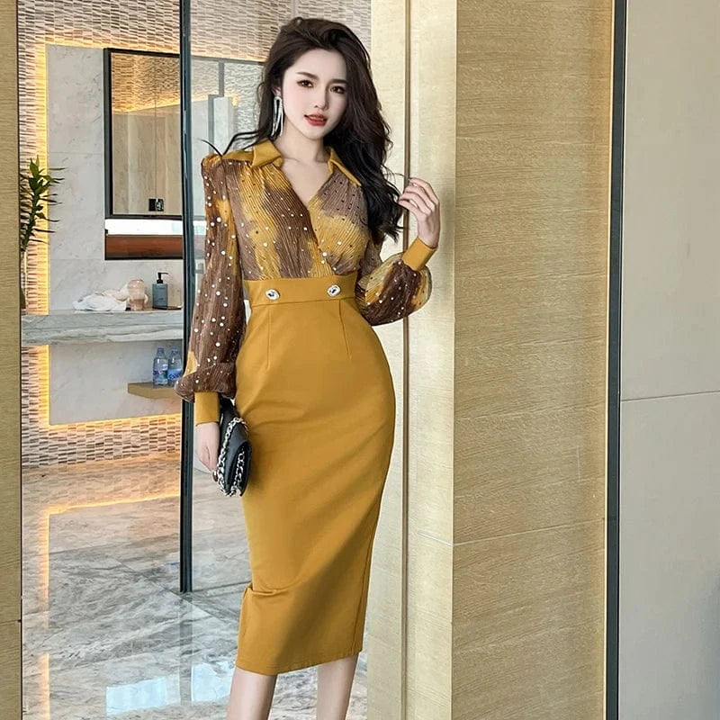 ZYHT 30753 2024 Spring New Products Elegant Casual Wear Business Dress OL Style Puff Sleeve Career Midi Dress
