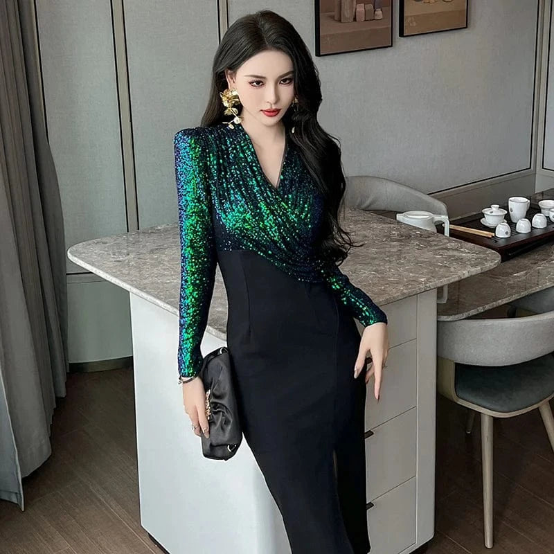 ZYHT 30757 Wholesale Custom Emerald Green Bling Sexy Women Party Club Night Ladies Dresses for Special Occasions