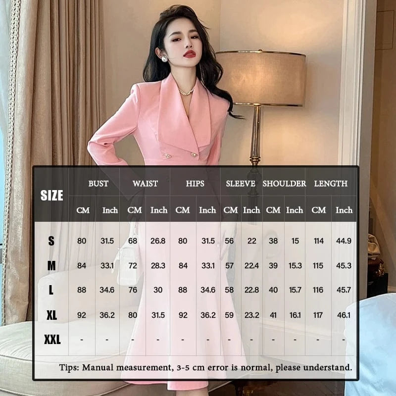 ZYHT 50622 Pink Double Breasted Elegant Office Ladies Dress Big Lapel Slim Mermaid Business Blazer Dresses
