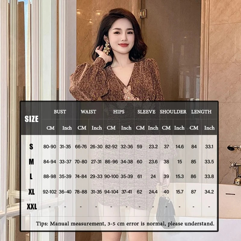 ZYHT 50709 Bubble Long Sleeve Mini Ruched Dress Sexy Tight Dresses 3D Flower Decor V Neck Flocking Natural Waistline Puff Sleeve