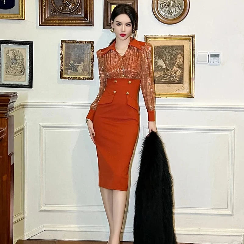 ZYHT 50727 V Neck Natural Waistline Large Size Women Daily Dress Buttons Decor Back Slit Patchwork Plaid Dress