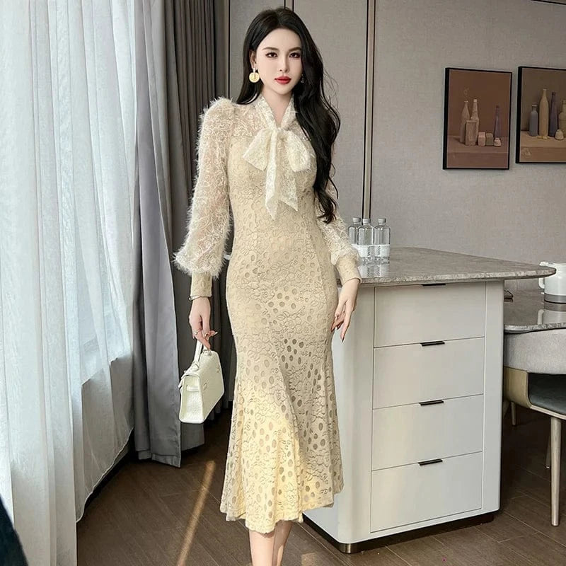 ZYHT 70155 Wholesale Dresses In Bulk Lady Fish Tail Jacquard Formal Womens Casual Long Dress with Long Sleeve