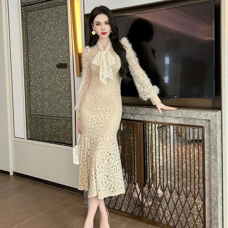 ZYHT 70155 Wholesale Dresses In Bulk Lady Fish Tail Jacquard Formal Womens Casual Long Dress with Long Sleeve