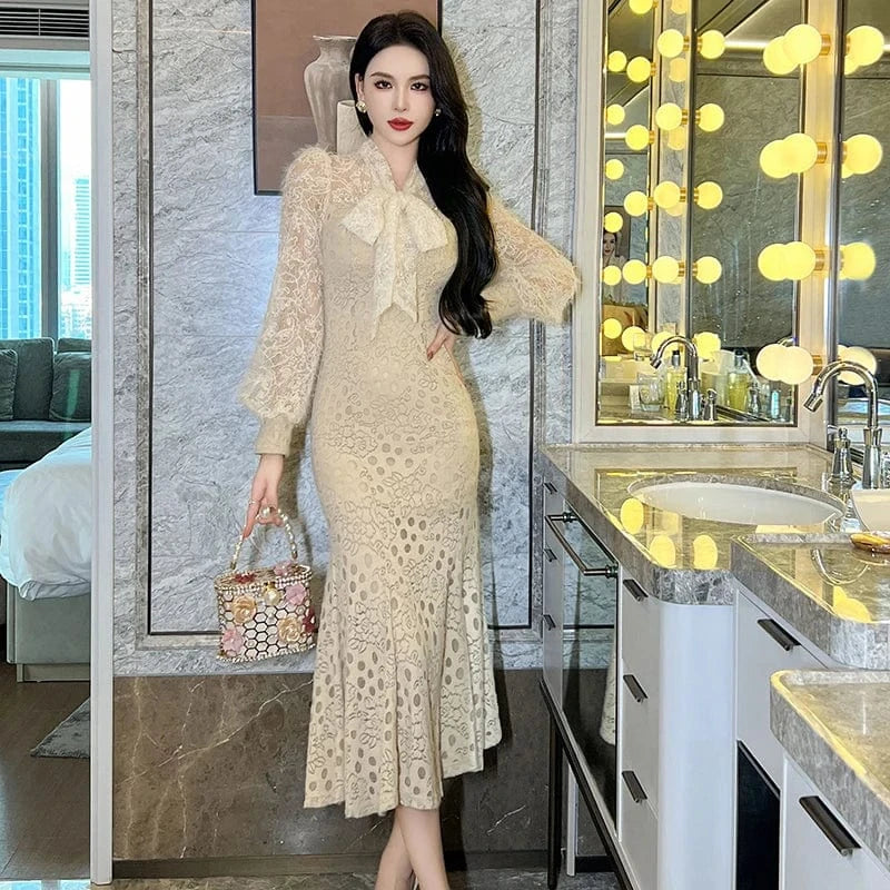 ZYHT 70155 Wholesale Dresses In Bulk Lady Fish Tail Jacquard Formal Womens Casual Long Dress with Long Sleeve