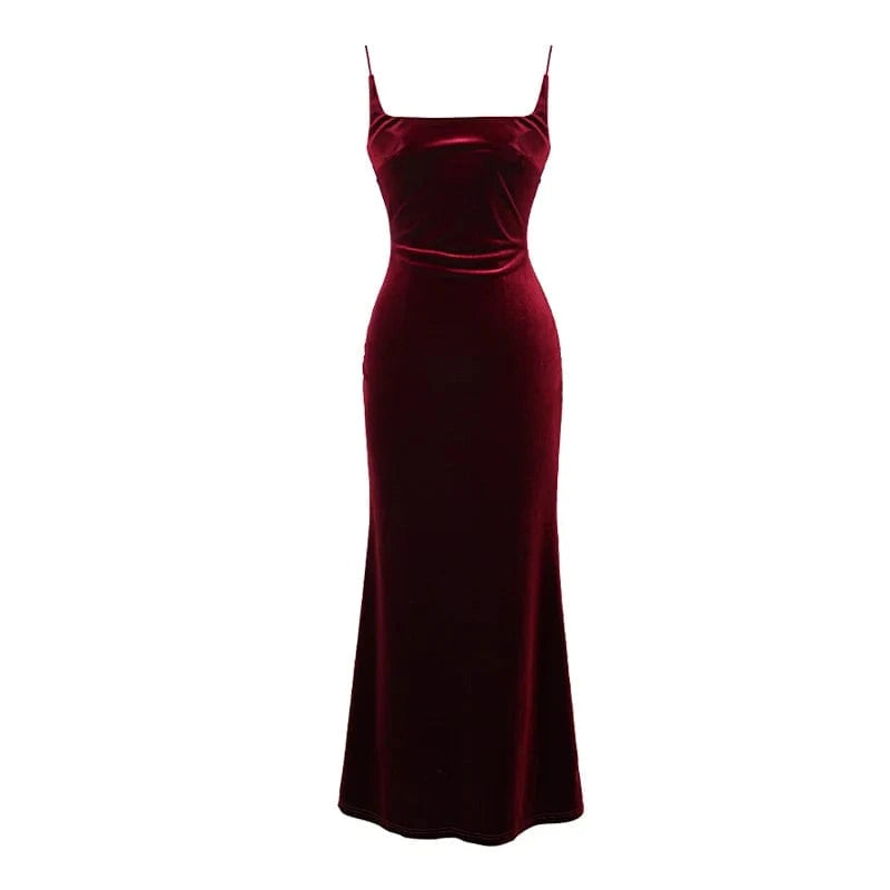 ZYHT 9605 Velvet Slip Sleeveless Backless Sexy Lady Maxi Dress Banquet Party Back Slit Big Swing Long Dress