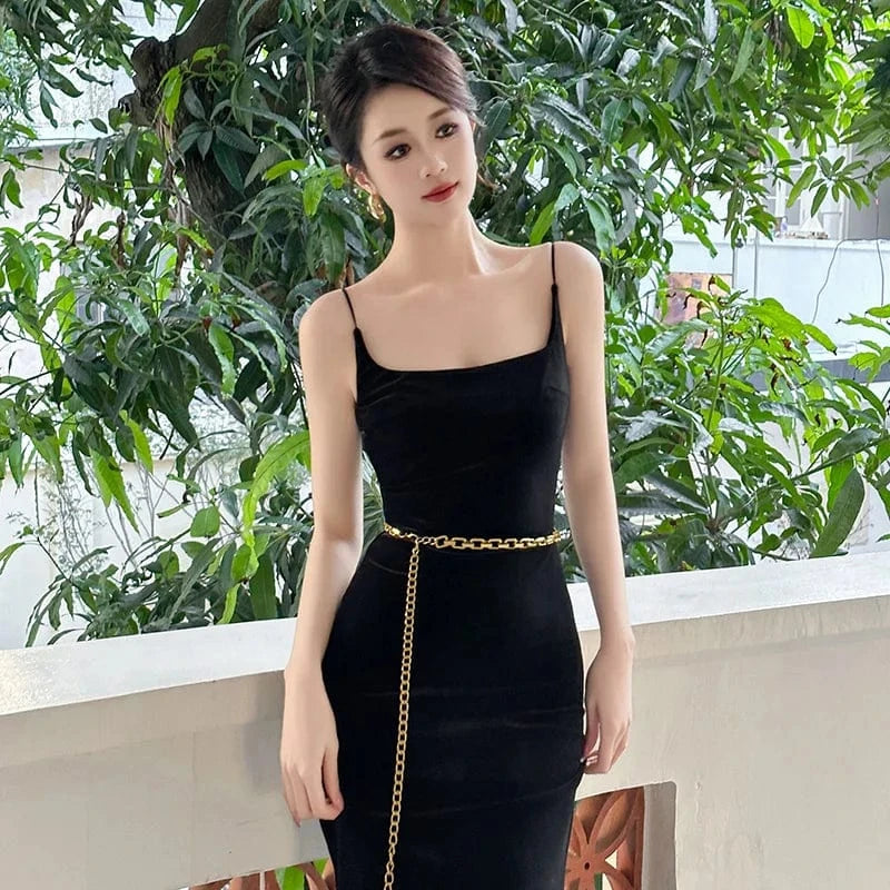 ZYHT 9605 Velvet Slip Sleeveless Backless Sexy Lady Maxi Dress Banquet Party Back Slit Big Swing Long Dress