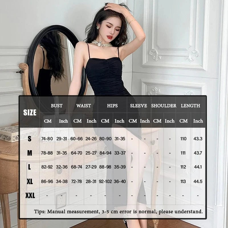 ZYHT 9623 Summer Black Camisole Dress Sexy Solid Women Party Club Pleated High Slit Spaghetti Strap Long Dresses