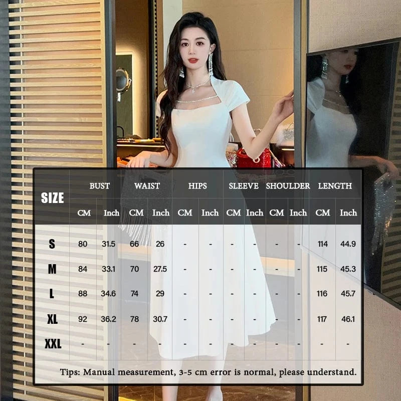 ZYHT 9625 Fashion Square Neck White Black Bridesmaid Dresses Solid Woven A Line Swing Hepburn Style Long Dress